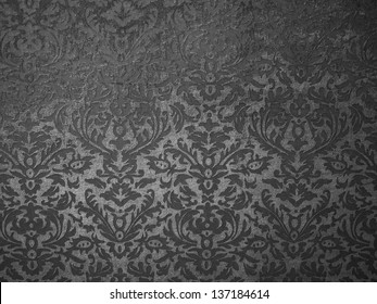 Black floral pattern on background, vintage background texture,