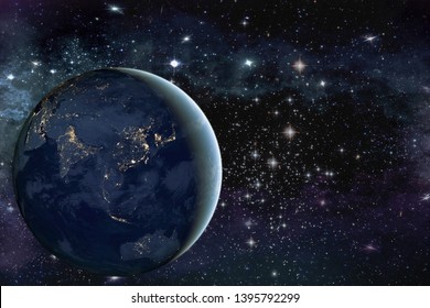 ภาพของโลกในอวกาศ รอบดวงดาวและเนบิวลา องค์ประกอบของภาพนี้จัดทำโดย NASA