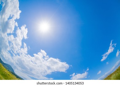 Blue sky of early summer seen through fisheye lens
