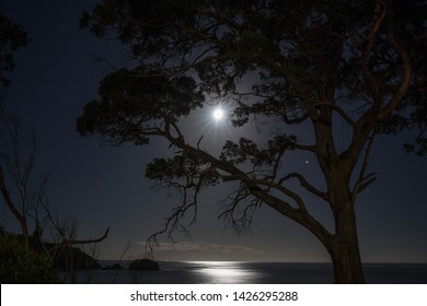 Moon rays by the beach. A cold night on the south end of Tasmania