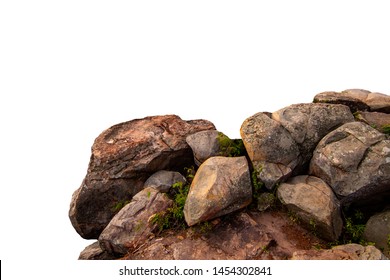 Los árboles. Rocas y piedras en la montaña. Aisladas sobre fondo blanco.