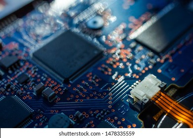 Circuit board.Motherboard digital chip. Electronic computer hardware technology.Integrated communication processor.Information engineering component.Tech science background.shallow focus effect.