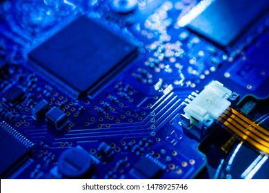 Placa de circuito. Chip digital de placa base. Tecnología de hardware de computadora electrónica. Procesador de comunicación integrado. Componente de ingeniería de información. Antecedentes de la ciencia de la tecnología.