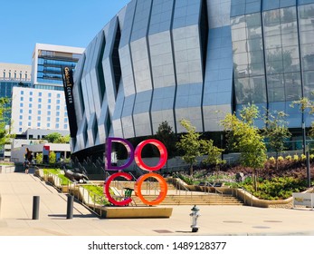 Sacramento, CA - August 25, 2019: West side of the Golden One Center in the DOCO area of downtown Sacramento. 