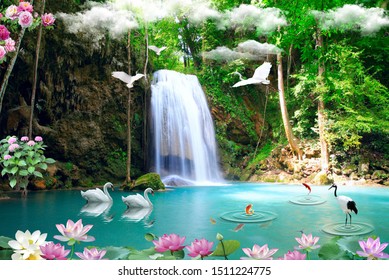 Nature Waterfall Bakgrunn Hd Tapet Nedlasting