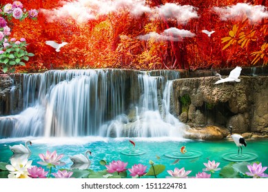 Nature Waterfall Bakgrunn Hd Tapet Nedlasting