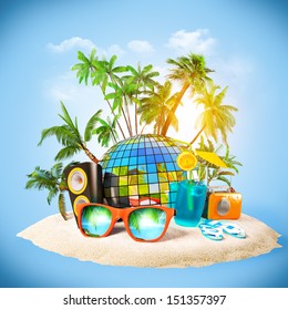 Tropische Insel. Strandparty. Reisen, Urlaub.