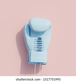 Blue Boxing glove on pink color background. minimal sport idea. 3D Render.