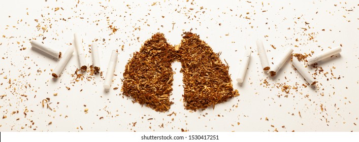 Tembakau untuk merokok berupa paru-paru manusia, rokok. Kecanduan merokok, bahaya asap tembakau. Kebiasaan buruk, merokok membunuh.
