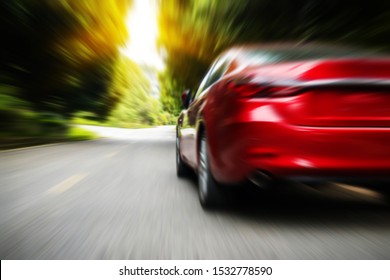 Auto's passeren het bos vanaf de asfaltweg