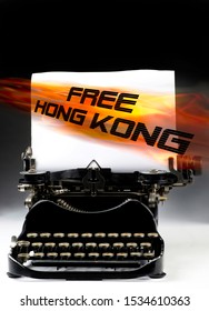 Free Hong Kong pro-independence movement with antique typewritter.