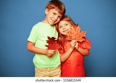 Place for your text. Happy kids. Autumn leaves background. Leaf fall happy people and joy. Hello november. Autumn Clothing and color trends. Leaf fall leaves isolated. Happy childhood