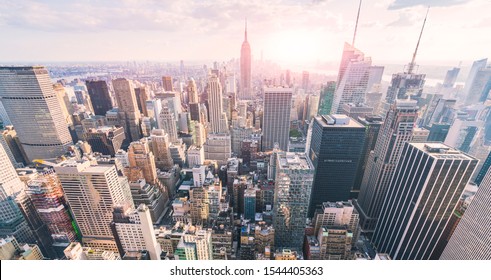 New york city skyline in the evening.