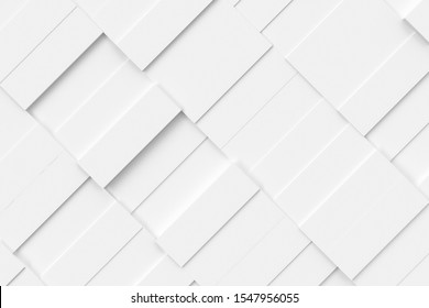 Estructura abstracta en movimiento de rectángulos en blanco. Patrón de cuadrícula rectangular minimalista, limpio y claro, lienzo de fondo con movimiento ondulante aleatorio en una pared de color blanco puro. Ilustración en 3D