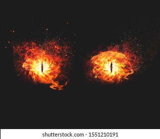Blazing flames of fire for a demon eyes artwork on dark background