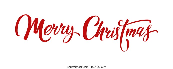 Merry christmas hand lettering calligraphy isolated on white background. Vector holiday illustration element. Merry Christmas script calligraphy