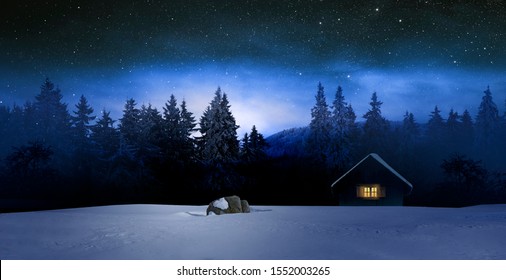 maisonnette confortable en hiver la nuit