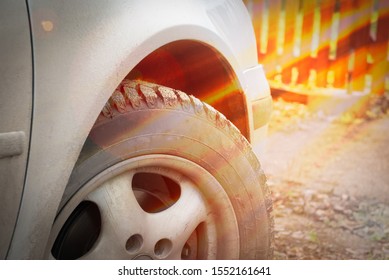 right front wheel of the car