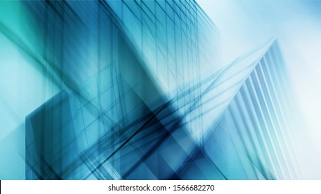 Abstracte zakelijke moderne stad stedelijke futuristische architectuur achtergrond, bewegingsonscherpte, reflectie in glas van hoogbouw wolkenkrabber gevel, getinte blauwe foto met bokeh. Vastgoedconcept