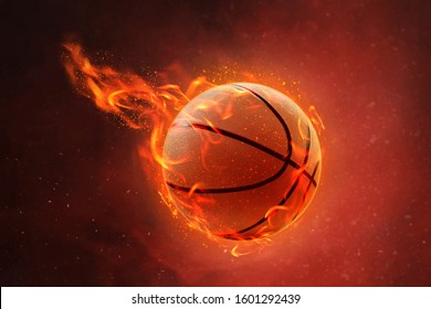 Baloncesto en llamas sobre fondo de fuego