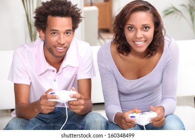 Couple playing computer games