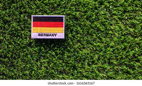 The german flag on the green grass