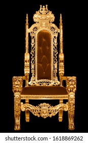 黒の背景に分離された黄金の王室の椅子。王のための場所。王位。ロイヤルチェア。