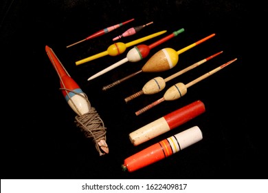Vintage Fishing Bobber Floats of Various Sizes and Colors - Plastic and Wooden Variety