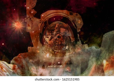Astronaut at spacewalk. Cosmic landscape. Elements of this image furnished by NASA