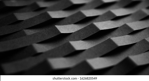 Abstract curve lines seamless architecture pattern made of black folded paper. Geometric minimalist  hi-tech texture closeup.
