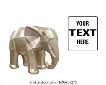 Estatuilla de elefante 3d de baja poli aislado en fondo blanco con espacio de copia