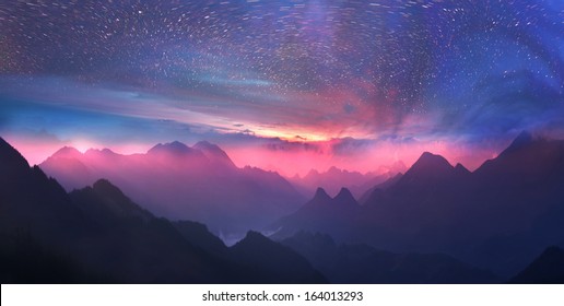 Time lapse photography of clouds and stars on mountain peak 4K ...