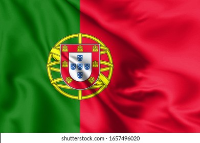 Portugal vlag waait in de wind. Achtergrondstructuur. Lissabon. 3d illustratie.