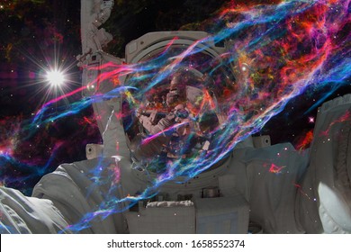 Astronaut at spacewalk. Cosmic landscape. Elements of this image furnished by NASA