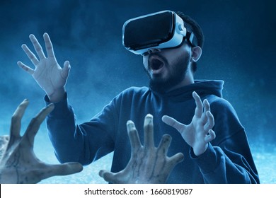 Man wearing virtual reality headset