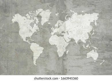 Concrete plaster cement polishing loft style wall or floor texture abstract texture surface background use for background with world map