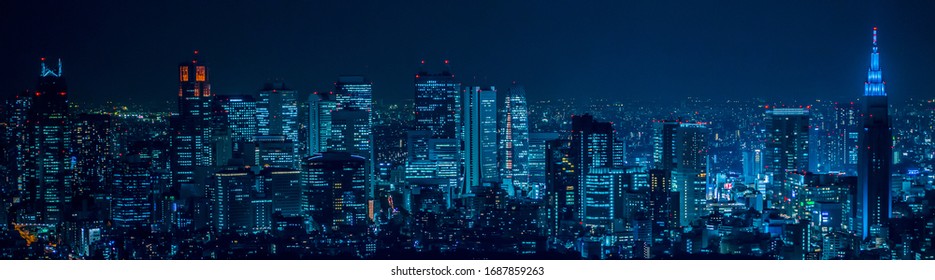 Vista nocturna de Tokio, la capital de Japón, Cyberpunk