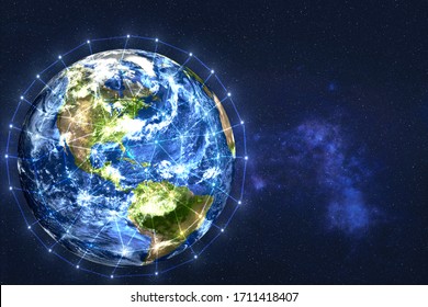太陽系の地球惑星。世界中のデータ交換とグローバル ネットワーク。サイエンス フィクションの壁紙。この画像の要素は、NASA によって提供されました。