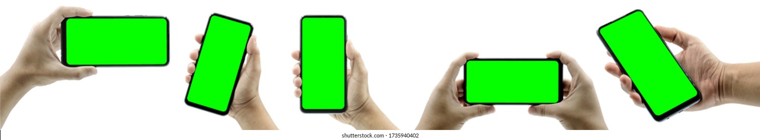 Smartphone Concept. Mobile phone frameless mockup. Studio shot of Smartphone with green screen for Infographic Global Business web site design app, Content for technology - include clipping pat.