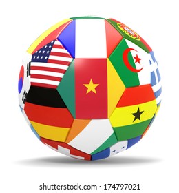 Cameroon - 3D render of soccer football with flags on white background