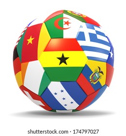 Ghana - 3D render of soccer football with flags on white background