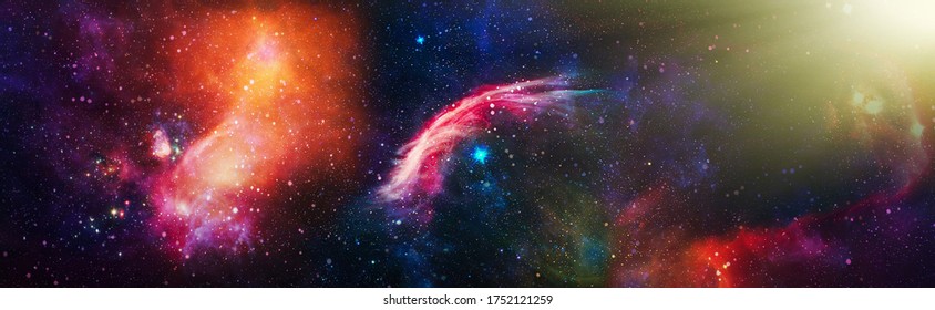 Nebula night starry sky in rainbow colors. Multicolor outer space. Star field and nebula in deep space many light years far from planet Earth. Elements of this image furnished by NASA.