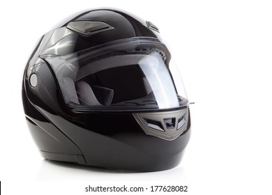 黒く光沢のあるオートバイのヘルメット
