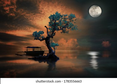 árbol increíble bajo la luz de la luna