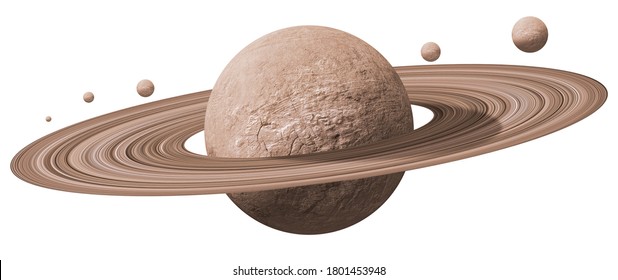 saturn planets in deep space with rings and moons surrounded. isolated with clipping path on white background