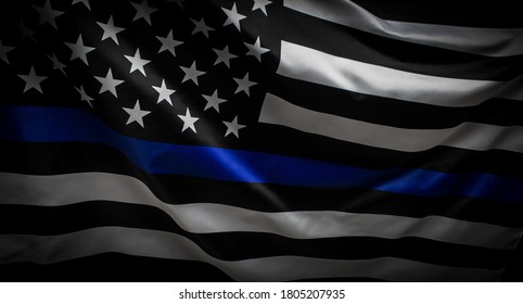 警察と法執行機関を支援する細い青い線の波状のアメリカ国旗