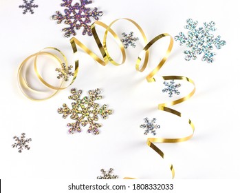 Happy New Year. New Year. Postcard. Christmas 2021. Christmas background Snowflakes and ribbon. isolate. copyspace