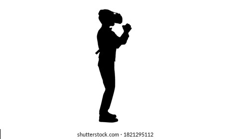 Silhouette Boy trong trang phục chính thức chơi trò chơi kiếm trong ảo