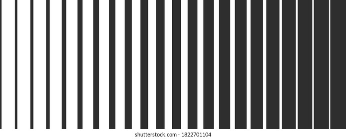 Zwart-wit monochroom strepen achtergrond. Verticale lijnen, verschillende maten naadloos patroon. Vector illustratie.
