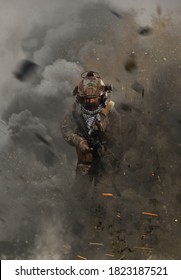 special forces soldier running on the battlefield